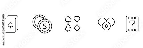 Playing cards chips suits billiard token lucky seven gambling icon vector illustration line outline casino symbol graphic design.