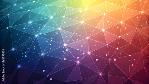 Abstract vector background with glowing blue stars, geometric lines, and a futuristic, bright design