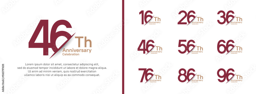 Fototapeta premium set of anniversary logo style with slash. vector design brown color for celebration