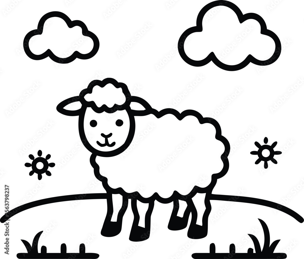 Obraz premium Happy Little Sheep Playing Under the Bright Blue Sky