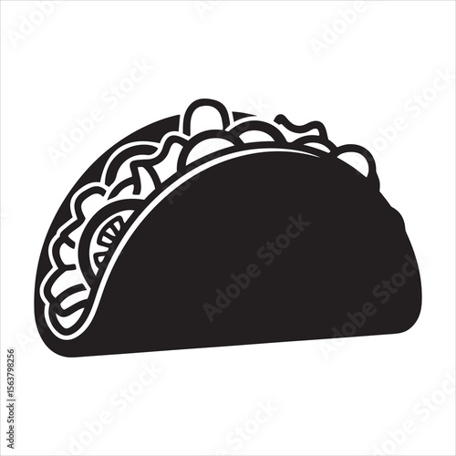 Simple black silhouette of a delicious taco with fillings