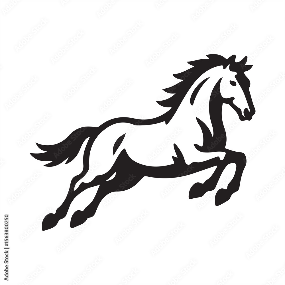 Fototapeta premium Running Horse Vector Silhouette – Black and White Galloping Animal Design