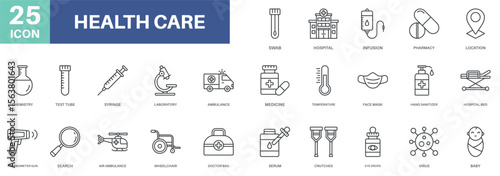 health care pack outline concept design icons set collections, simple style design inspiration for any interface and purpose suitable for symbols and more