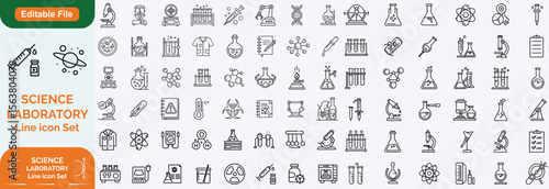 Laboratory and Science Big icon set with scientific lab, chemist, biologist, psychologist, microscope, innovation and technology research.
