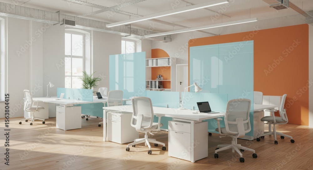 Modern Office Interior Design Featuring Collaborative Workspaces and Bright Natural Light Creating an Inspiring Professional Atmosphere Modern Office Interior Design Featuring Collaborative Workspaces and Bright Natural Light Creating an Inspiring Professional Atmosphere