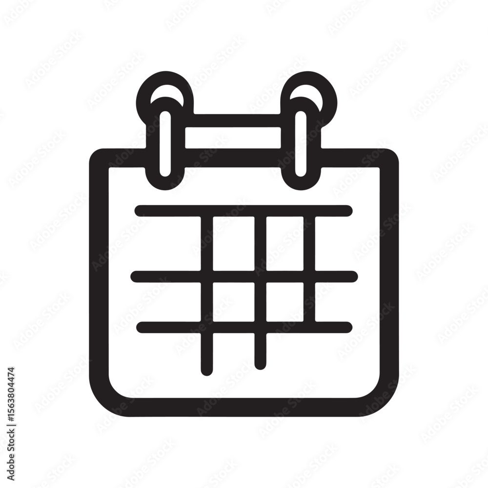 Minimalist black line art vector illustration of a calendar icon on a white background, symbolizing time, scheduling, and planning. Minimalist black line art vector illustration of a calendar icon on a white background, symbolizing time, scheduling, and planning.