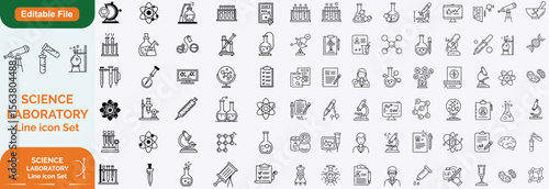 Laboratory and Science Big icon set with scientific lab, chemist, biologist, psychologist, microscope, innovation and technology research.
