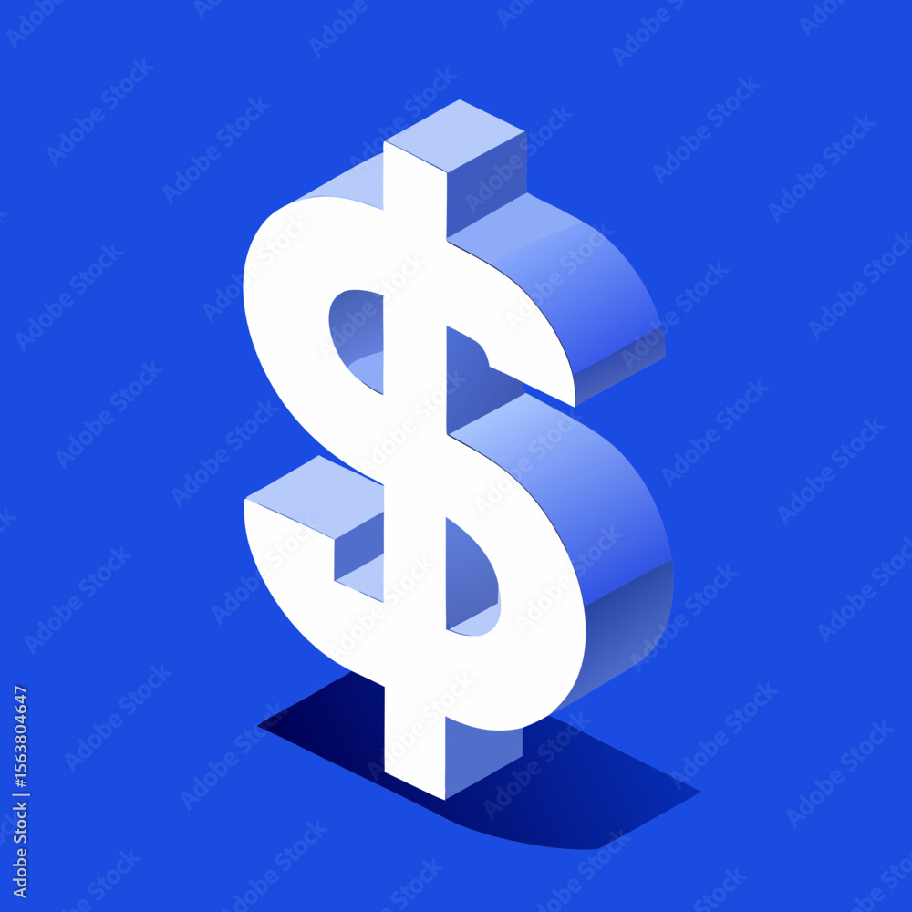 Obraz premium Isometric White Dollar Sign on Blue Background Financial Symbol
