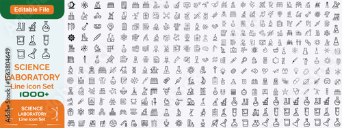 Laboratory and Science Big icon set with scientific lab, chemist, biologist, psychologist, microscope, innovation and technology research.
