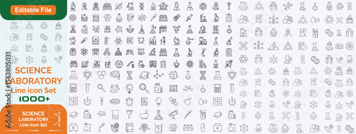 Laboratory and Science line editable icon set. Containing experiment, test tube, microscope, flask, chemical, biology, research, lab and more. Editable stroke. Vector illustration