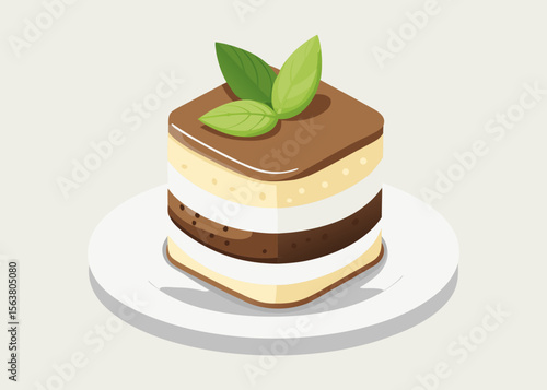 Delicious Chocolate Layered Cake with Mint Garnish on Plate