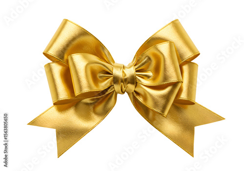 Close up of a shiny decorative golden ribbon bow