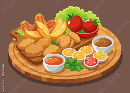 Delicious Fried Chicken and French Fries Platter with Dips