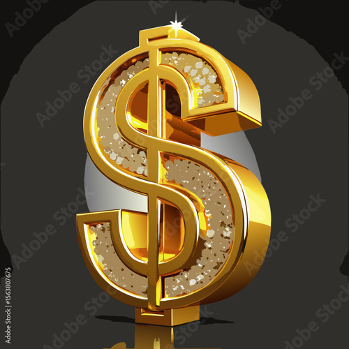 Glittering Gold Dollar Sign with Diamonds