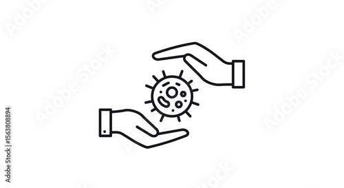 Linear hands protecting germ: caring for health and hygiene in minimalist design