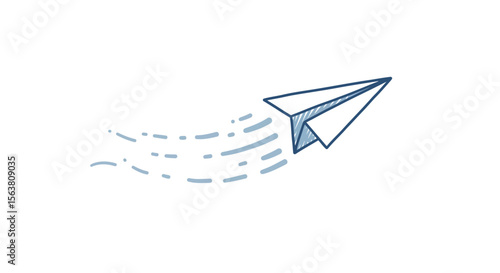 Simple doodle of a paper airplane with motion trail on white background