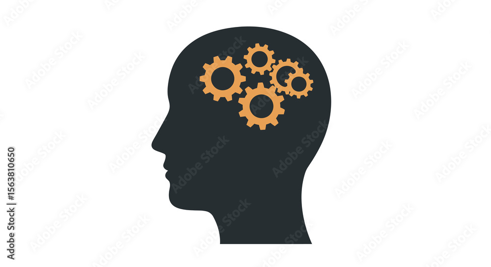 Human head silhouette with gears symbolizing thought and innovation Human head silhouette with gears symbolizing thought and innovation