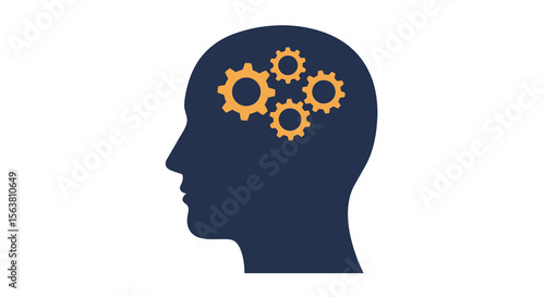 Silhouette of human head with gears symbolizing thought and innovation