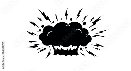 Silhouette explosion with lightning bolts and shock waves