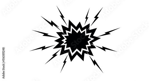 Dynamic black silhouette explosion with jagged lightning burst effect