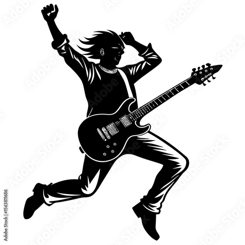 guitar player silhouette shilhoutte on white background