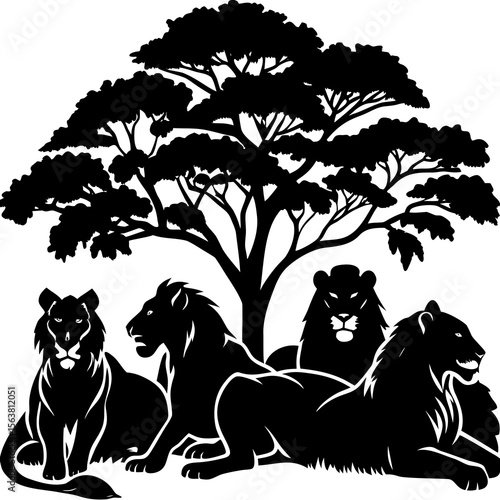 ion and tree shilhoutte on white background
