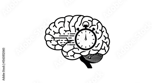 Minimalist line vector illustration of man standing beside roman numeral clock for time concepts