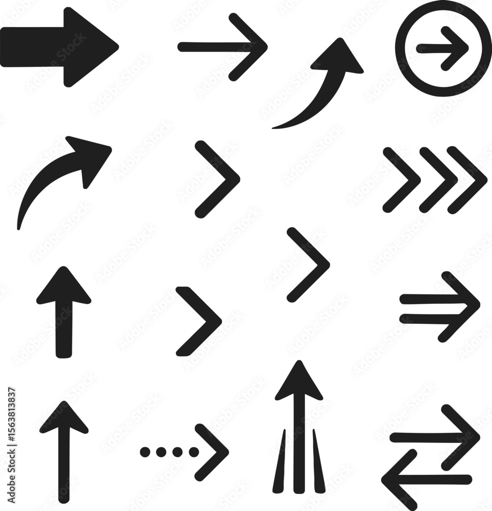 Directional Arrow Icons – Navigation, Chevrons, Curved & Stylized Pointers in Minimal Outline Style Directional Arrow Icons – Navigation, Chevrons, Curved & Stylized Pointers in Minimal Outline Style