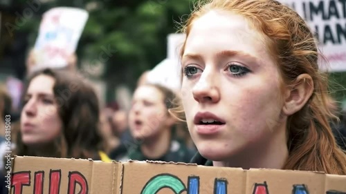 Teen Girl Holding Protest Sign at Climate Demonstration