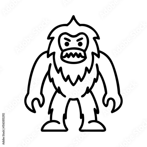 Cartoon bigfoot monster with angry face and sharp teeth