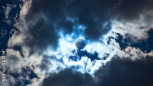 Partial solar eclipse partially hidden by clouds