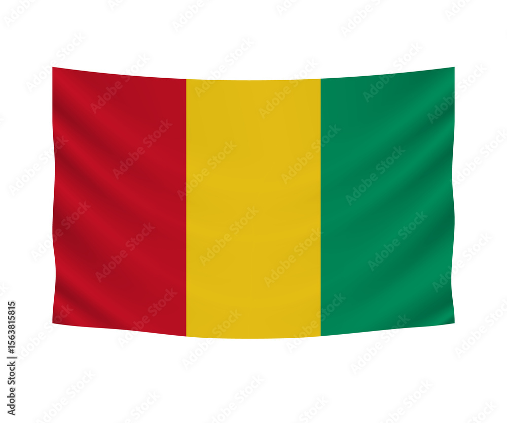 Obraz premium Realistic hanging flag of Guinea. Empty fabric banner illustration design.