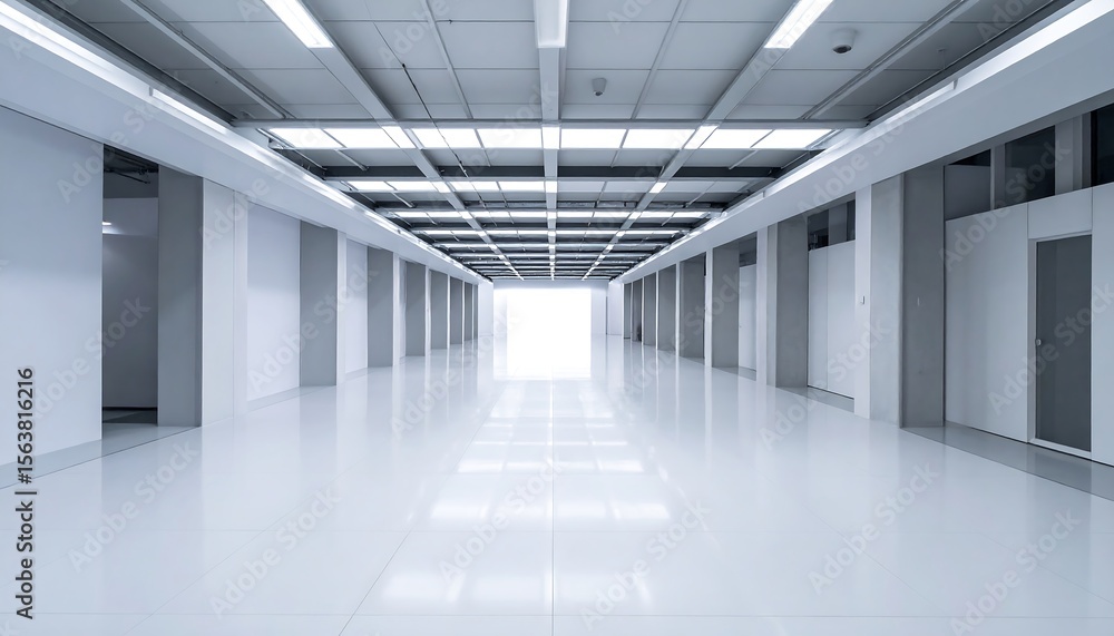 Modern white corridor with bright exit. Modern white corridor with bright exit.