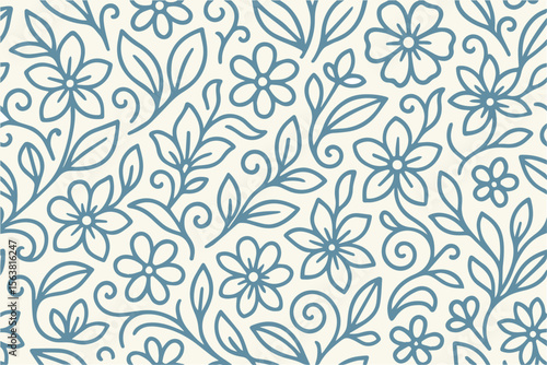 A seamless floral vector background in various shades of green, combining leaves and flowers for a soft, organic, and nature inspired aesthetic.