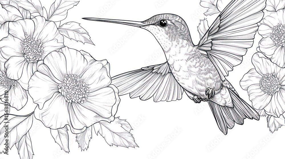 Obraz premium Hummingbird in Rose Flowers