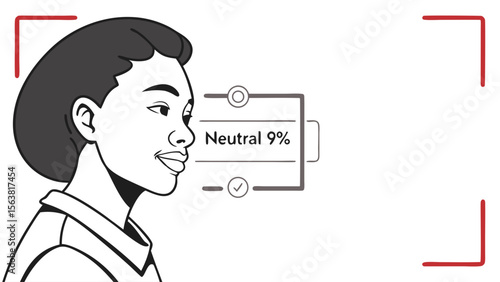 Digital Face Recognition System Detecting Neutral Emotion Percentage: AI Biometric Scan Technology Concept for Identity Verification and Emotional ...