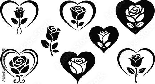 Black roses within hearts floral