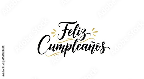 Elegant feliz cumpleanos typography with decorative elements on white background
