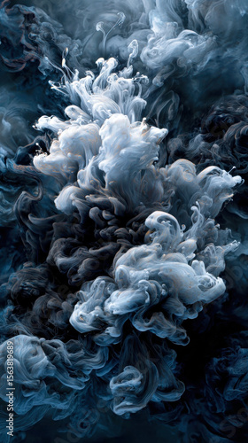 A mesmerizing explosion of swirling clouds in shades of blue and white, creating a captivating visual experience that evokes feelings of mystery and serenity.