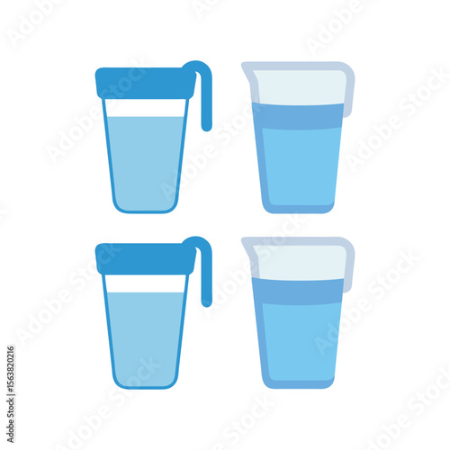 Four Cartoon Water Pitchers with Blue Liquid