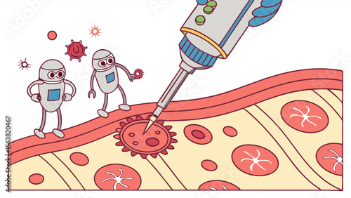 Futuristic Nanobots and Precision Medical Device Targeting Diseased Cells in Human Tissue - Advanced Healthcare Technology Illustration