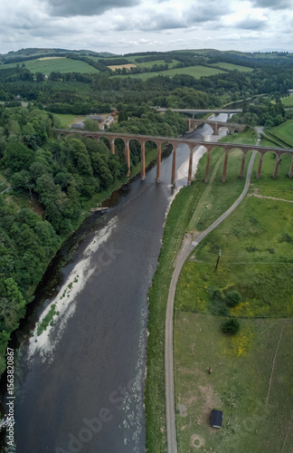 Photos Aerial view of the iconic Leaderfoot Viaduct spanning the River Tweed near Melro