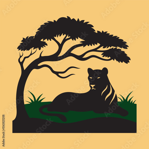 Tiger Resting Peacefully Under Tree Silhouette