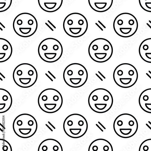Repeating Pattern Black Line Art Smiley Emojis White Background smileys face