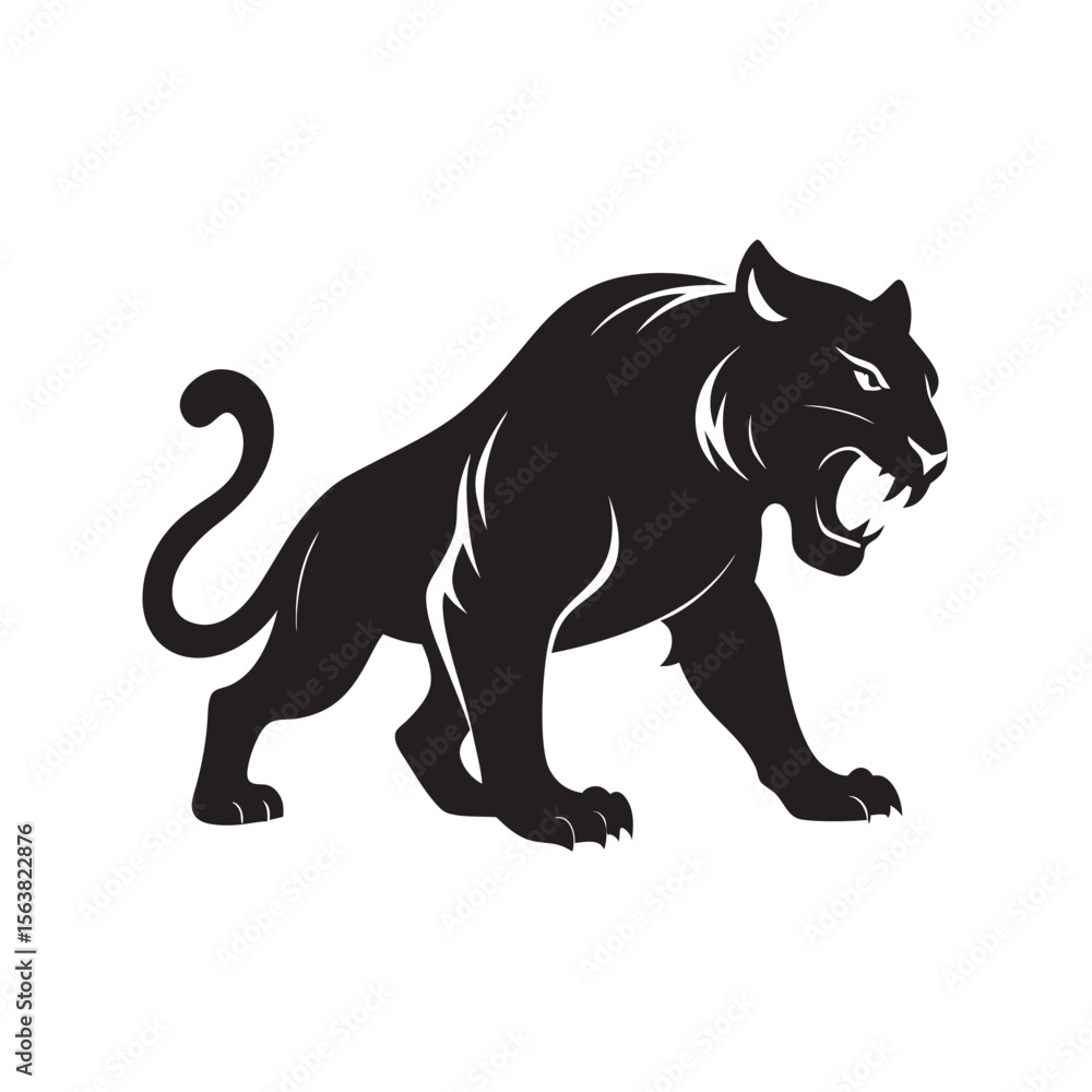 Obraz premium Hunting Tiger In Crouched Pose Silhouette