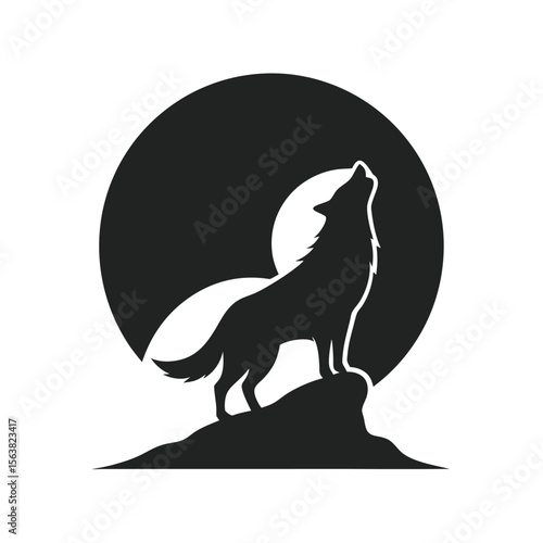 Howling Wolf With Full Moon Background