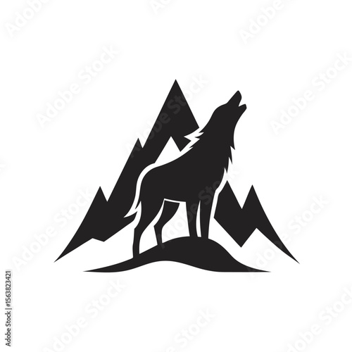 Howling Wolf With Mountain Scene Silhouette