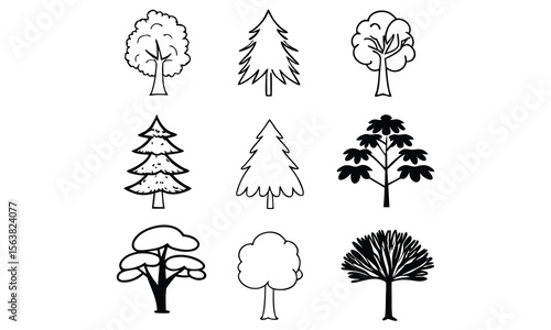 Collection of Hand-drawn Tree Sketches in Black and White