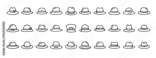 Hats, fashion accessories, headwear, classic styles – thin line web icon set. Outline icons collection. Simple vector illustration.