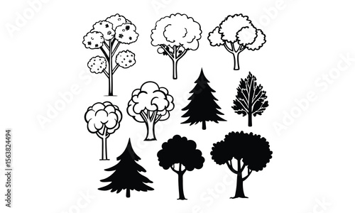 Collection of Hand-drawn Tree Sketches in Black and White